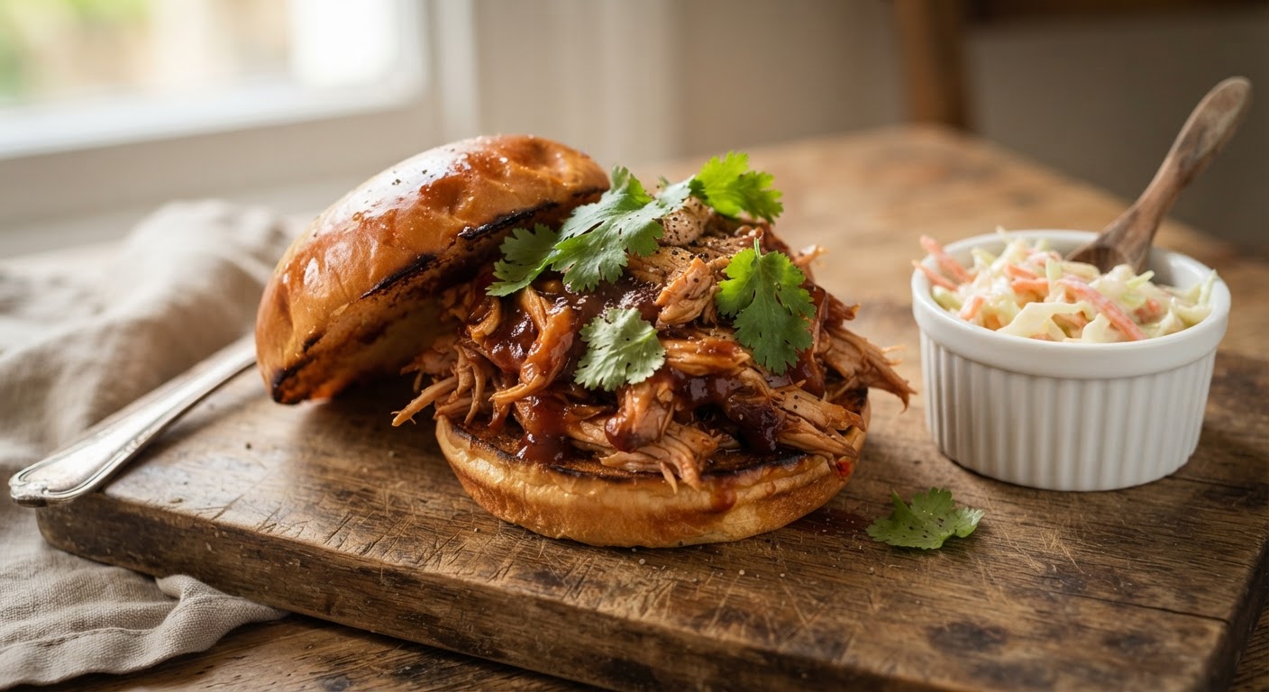 Plated Quick BBQ Pulled Chicken