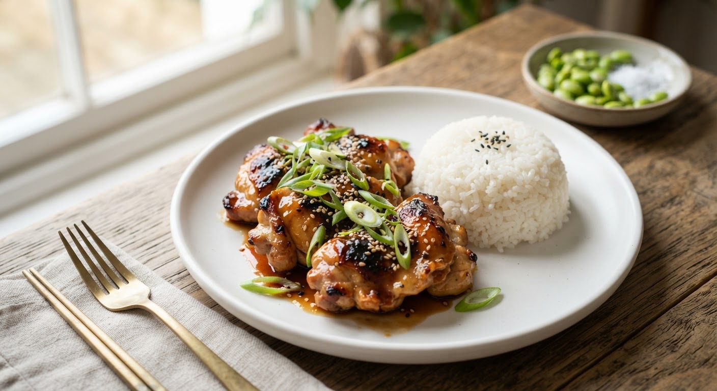 Plated Classic Chicken Teriyaki with Steamed Rice