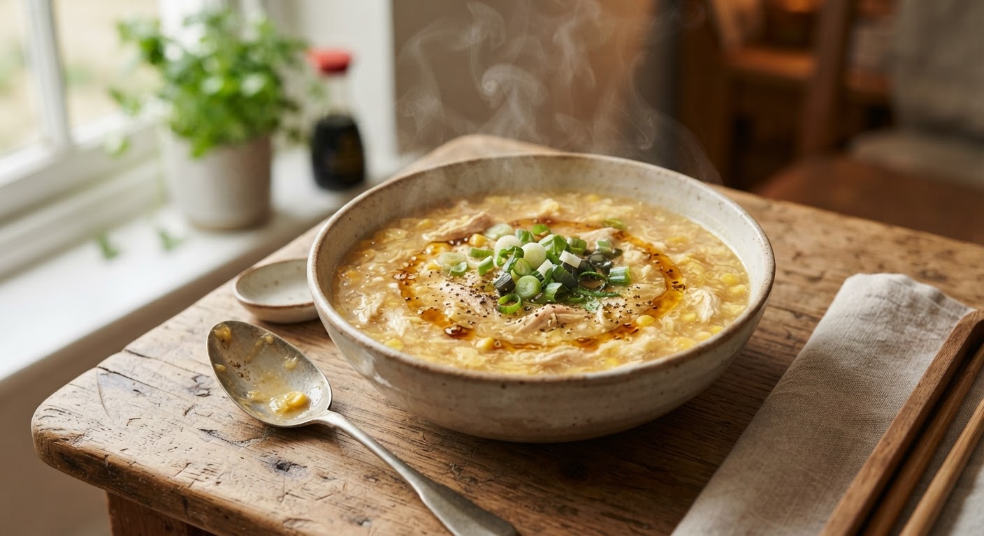 Plated Classic Chicken and Sweetcorn Soup
