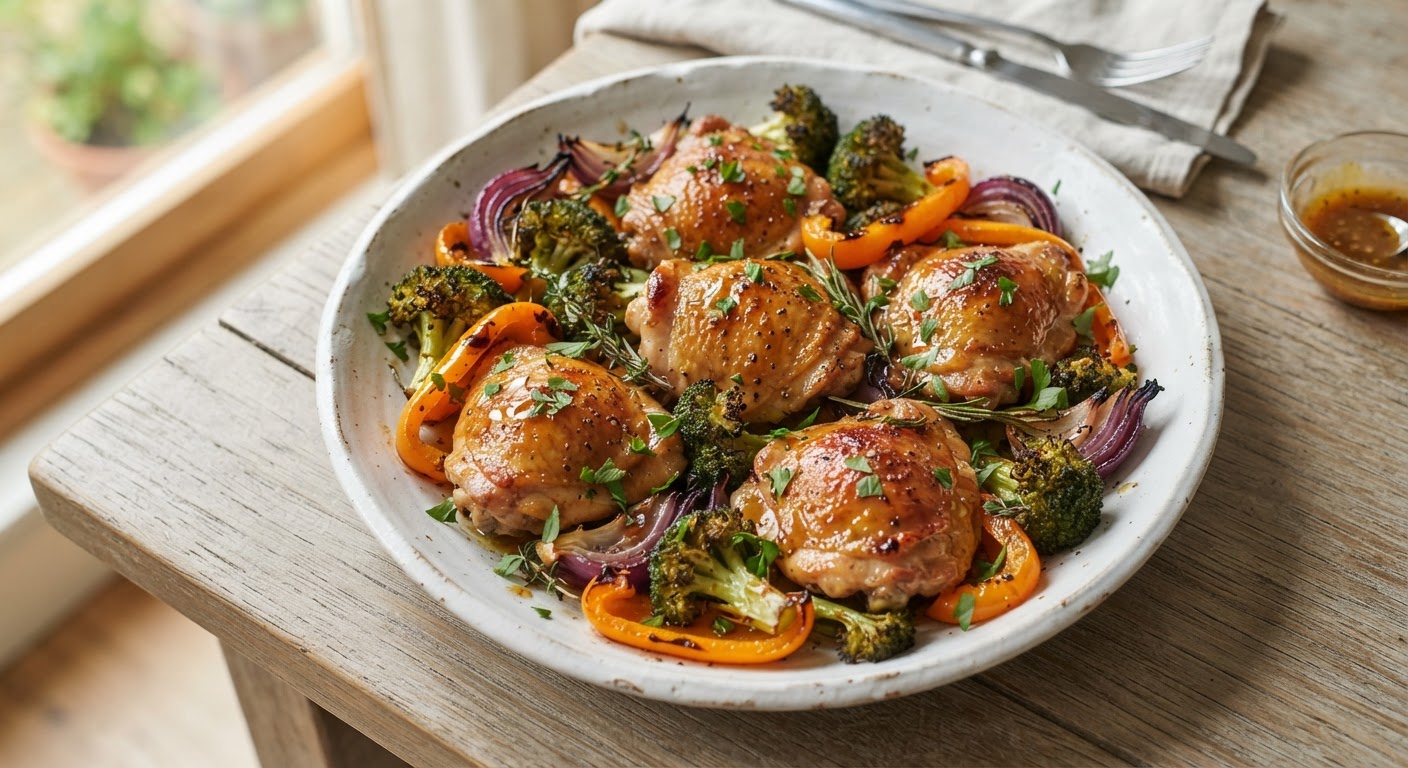 Plated Honey Mustard Chicken Traybake